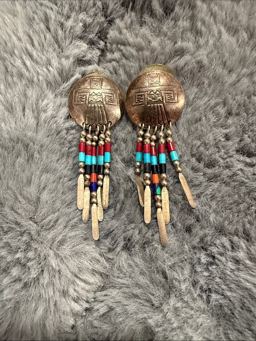 Boho Turquoise & Red Beaded Dangle Earrings